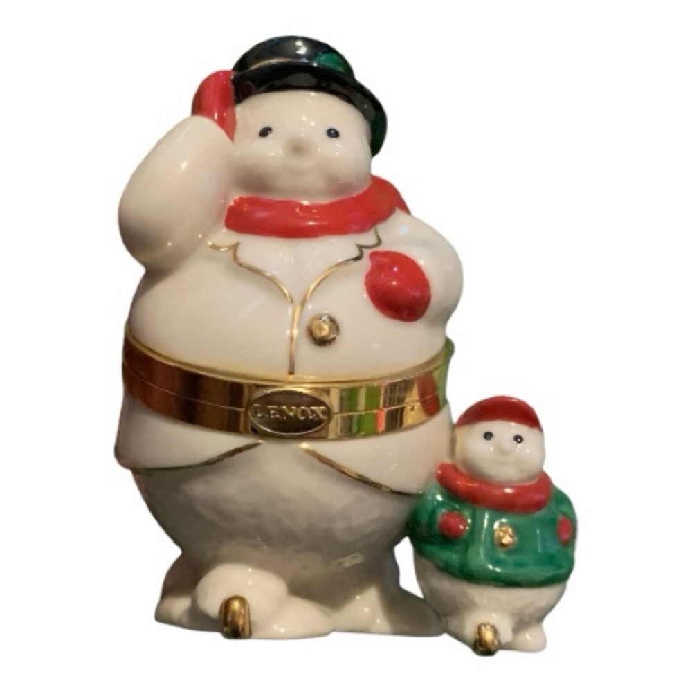 Lenox Festive Snowman with Child Figurine‎ Hinged Trinket Box Ornament Christmas